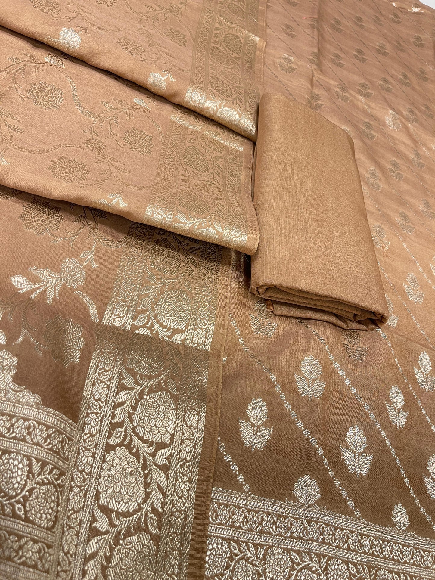 Puresilk Handloom Light Brown Modal Silk Banarasi 3 pcs Suit Set RHN_MDL1