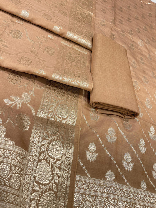 Puresilk Handloom Light Brown Modal Silk Banarasi 3 pcs Suit Set RHN_MDL1