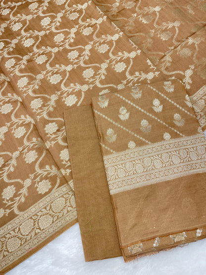 Puresilk Handloom Light Brown Modal Silk Banarasi 3 pcs Suit Set RHN_MDL1