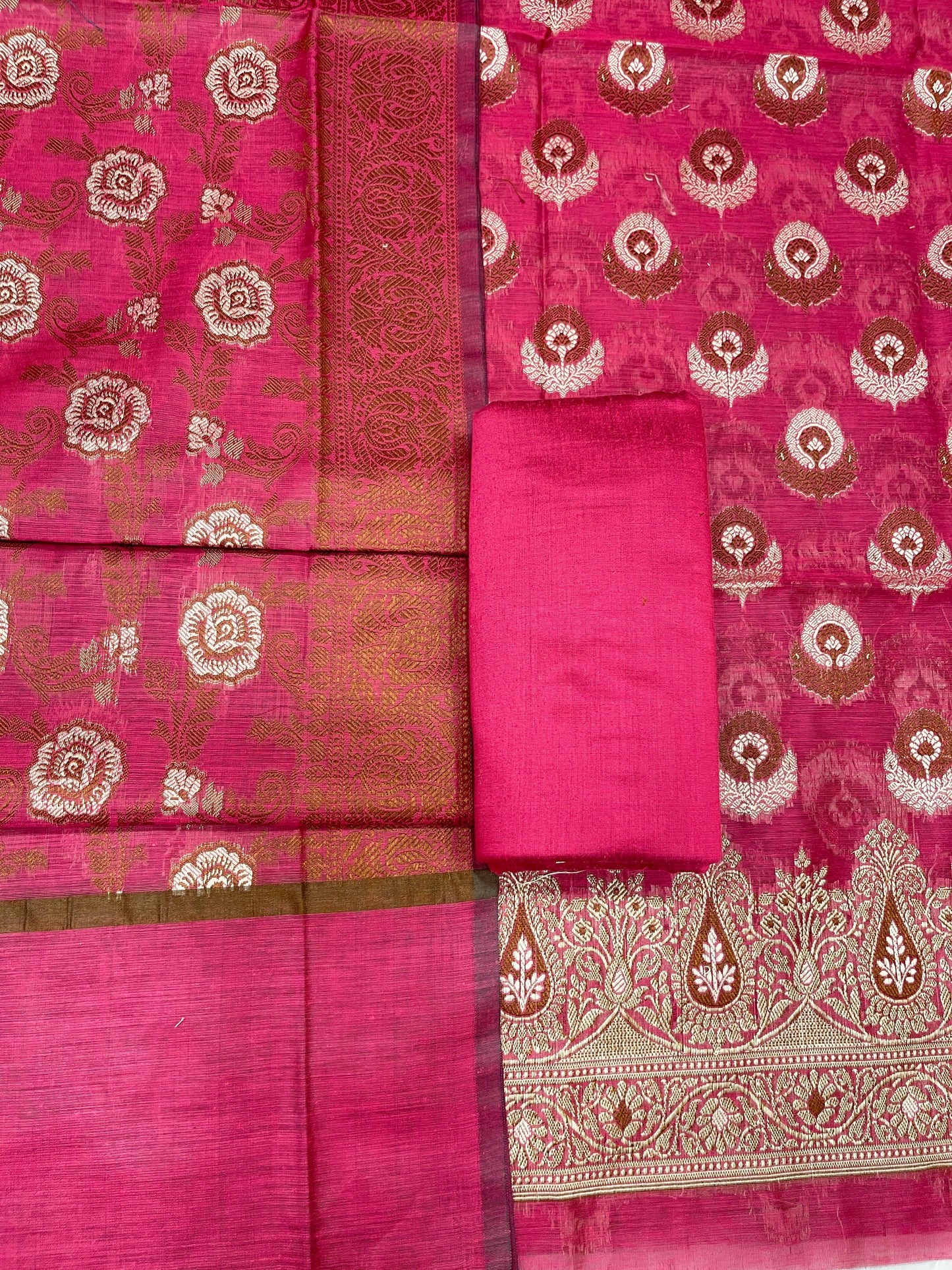 Magenta cotton suit featuring floral zari resham mina bootis and jaal dupatta. SHL_15