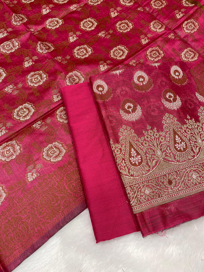 Magenta cotton suit featuring floral zari resham mina bootis and jaal dupatta. SHL_15