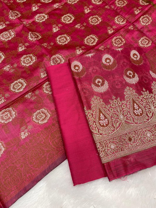 Magenta cotton suit featuring floral zari resham mina bootis and jaal dupatta. SHL_15