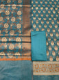 Dark seagreen cotton suit set with floral resham mina bootis and matching dupatta. SHL_26