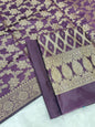 Purple art silk suit set with diagonal zari stripes and matching dupatta. SHL_56