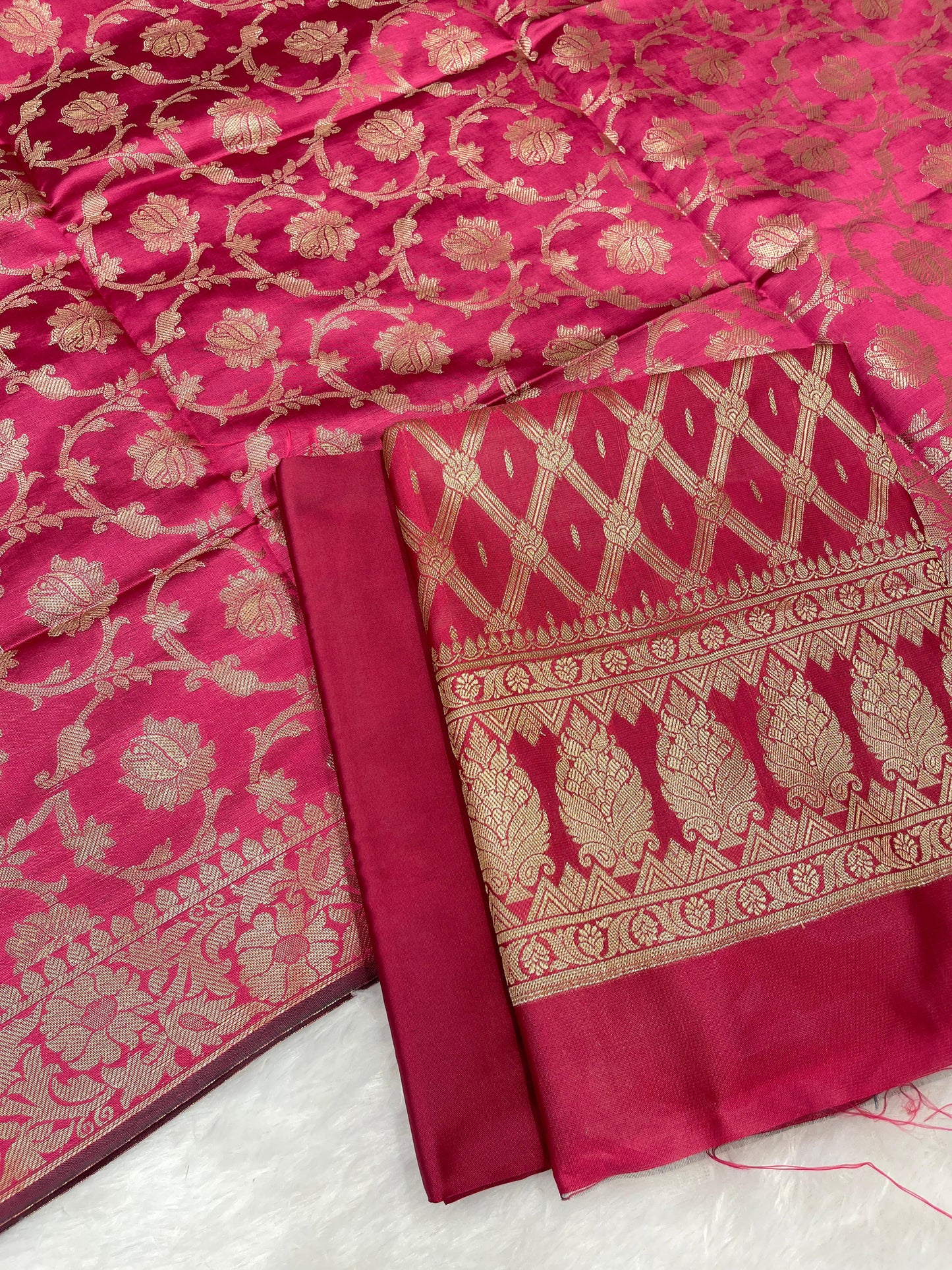 Pink art silk suit set with diagonal zari stripes and matching dupatta. SHL_52