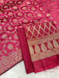 Pink art silk suit set with diagonal zari stripes and matching dupatta. SHL_52