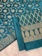 Dark seagreen art silk suit set with diagonal zari stripes and matching dupatta. SHL_51
