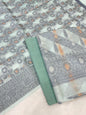 Seagreen cotton suit with diagonal resham stripes and tilfi jaal dupatta. SHL_16