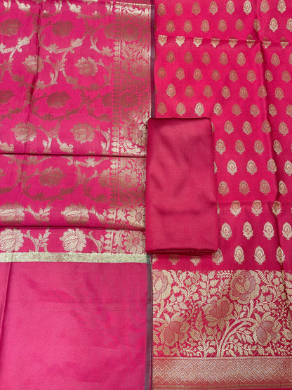 Magenta art silk suit set with floral zari bootis and matching dupatta. SHL_58