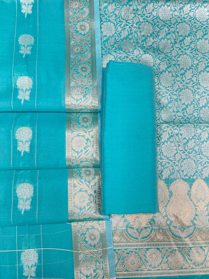 Skyblue Cotton Silk Banarasi 3 pcs Suit Set 680ASD_CS19