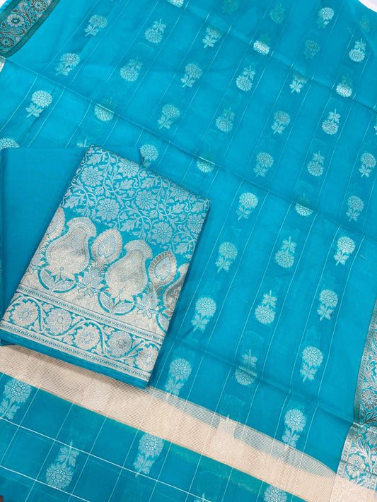 Skyblue Cotton Silk Banarasi 3 pcs Suit Set 680ASD_CS19