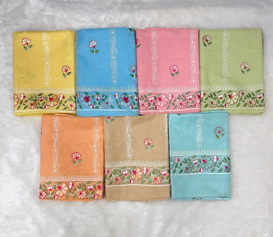 Cotton Linen Embroidery Banarasi 3 pcs Suit 1200IM_CL1-IM_CL7 SET