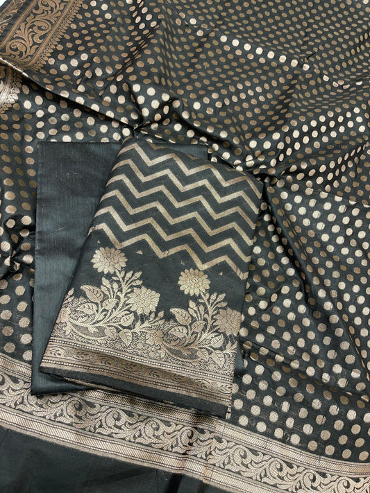 Black Cotton Silk Zig-Zag Banarasi 3 pcs Suit Set 675JVC_127