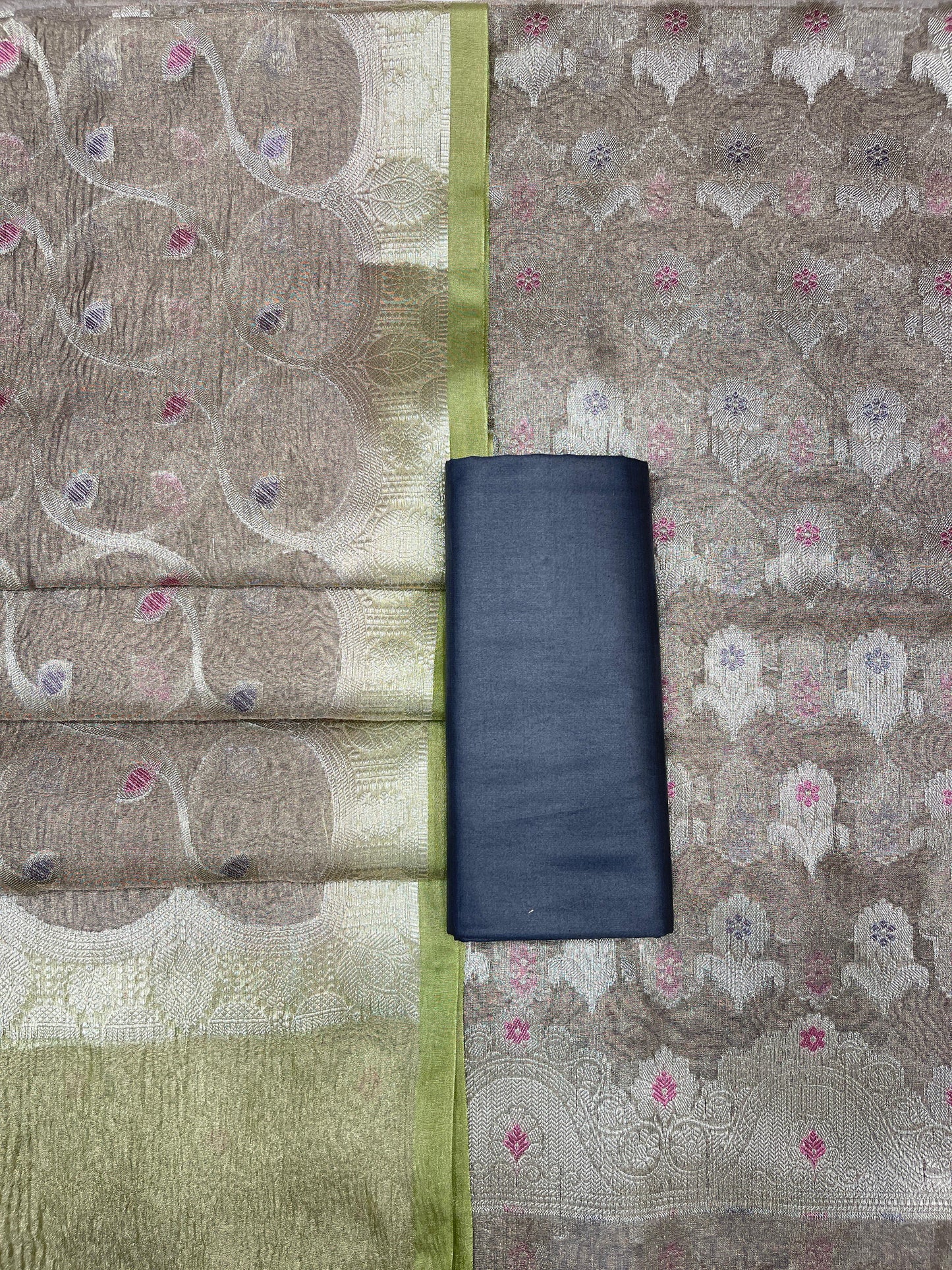 Navy Blue Tissue Silk Banarasi 3 pcs Suit Set 1050IM_TC2