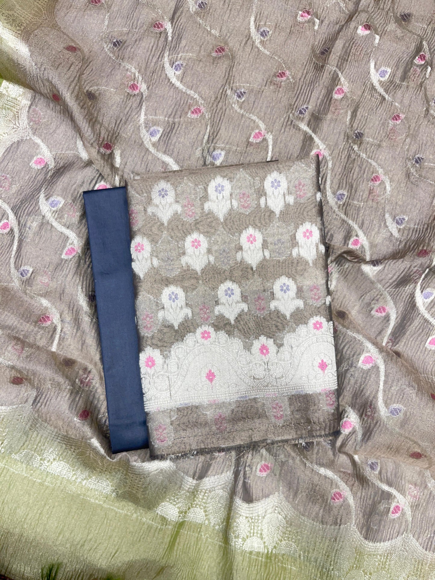 Navy Blue Tissue Silk Banarasi 3 pcs Suit Set 1050IM_TC2