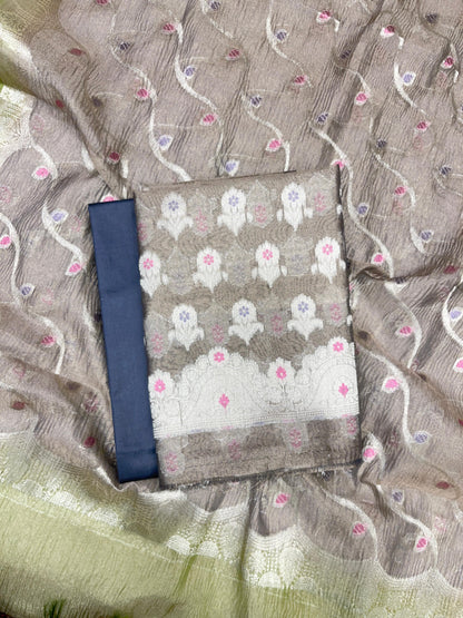 Navy Blue Tissue Silk Banarasi 3 pcs Suit Set 1050IM_TC2