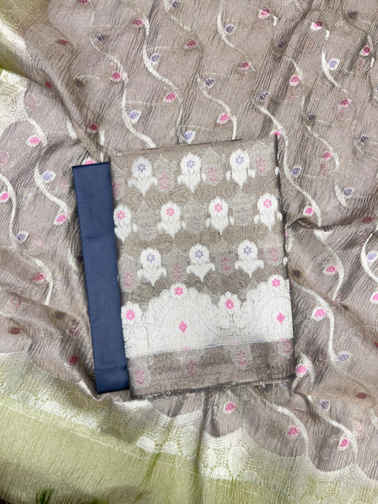 Navy Blue Tissue Silk Banarasi 3 pcs Suit Set 1050IM_TC2