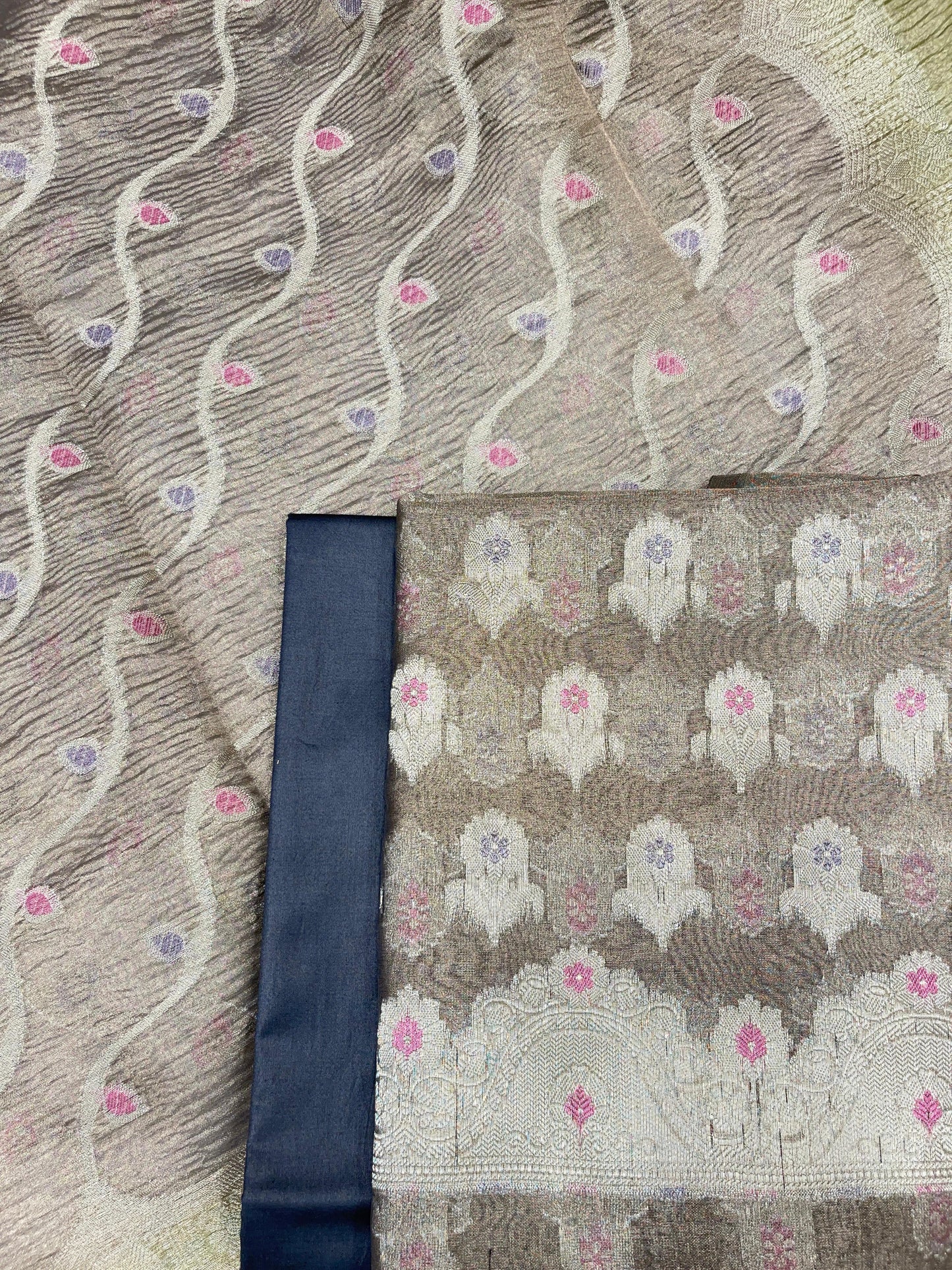 Navy Blue Tissue Silk Banarasi 3 pcs Suit Set 1050IM_TC2