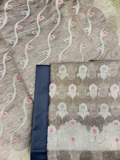 Navy Blue Tissue Silk Banarasi 3 pcs Suit Set 1050IM_TC2