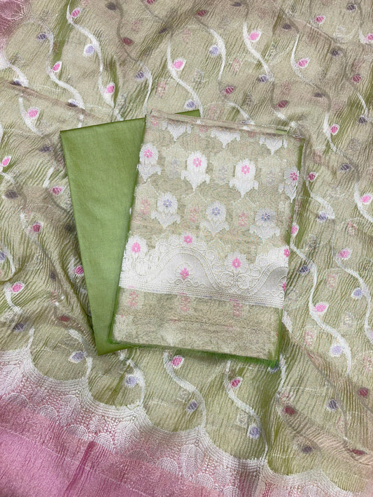 Pista Green Tissue Silk Banarasi 3 pcs Suit Set 1050IM_TC4