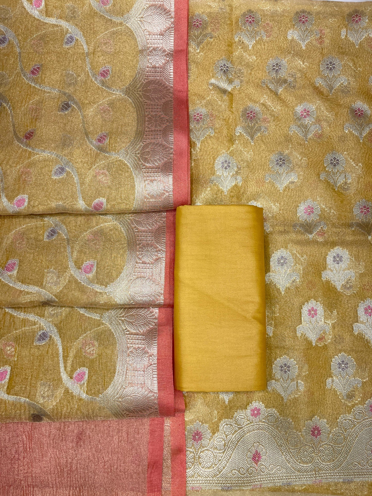 Gold Tissue Silk Banarasi 3 pcs Suit Set 1050IM_TC5