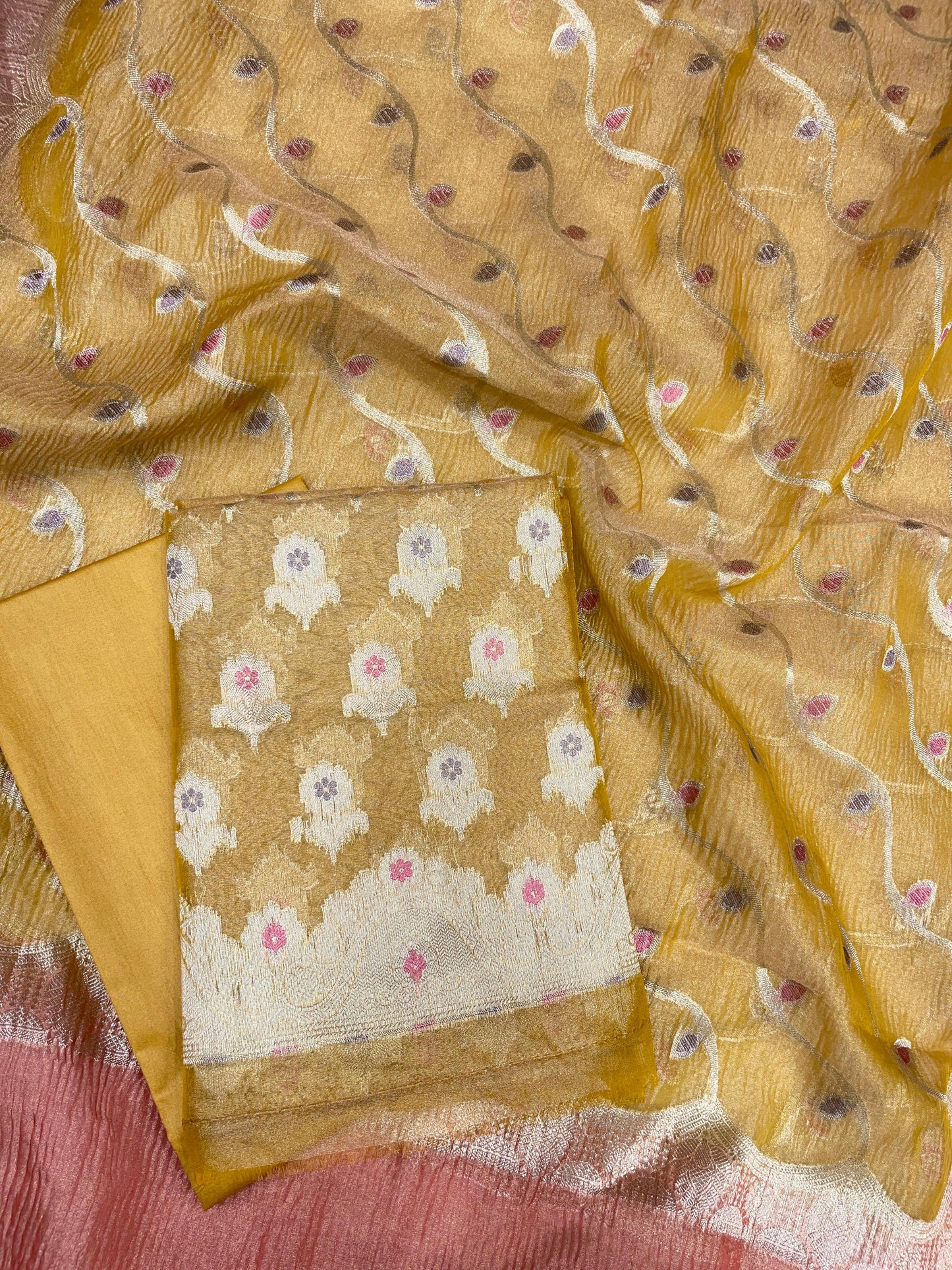 Gold Tissue Silk Banarasi 3 pcs Suit Set 1050IM_TC5