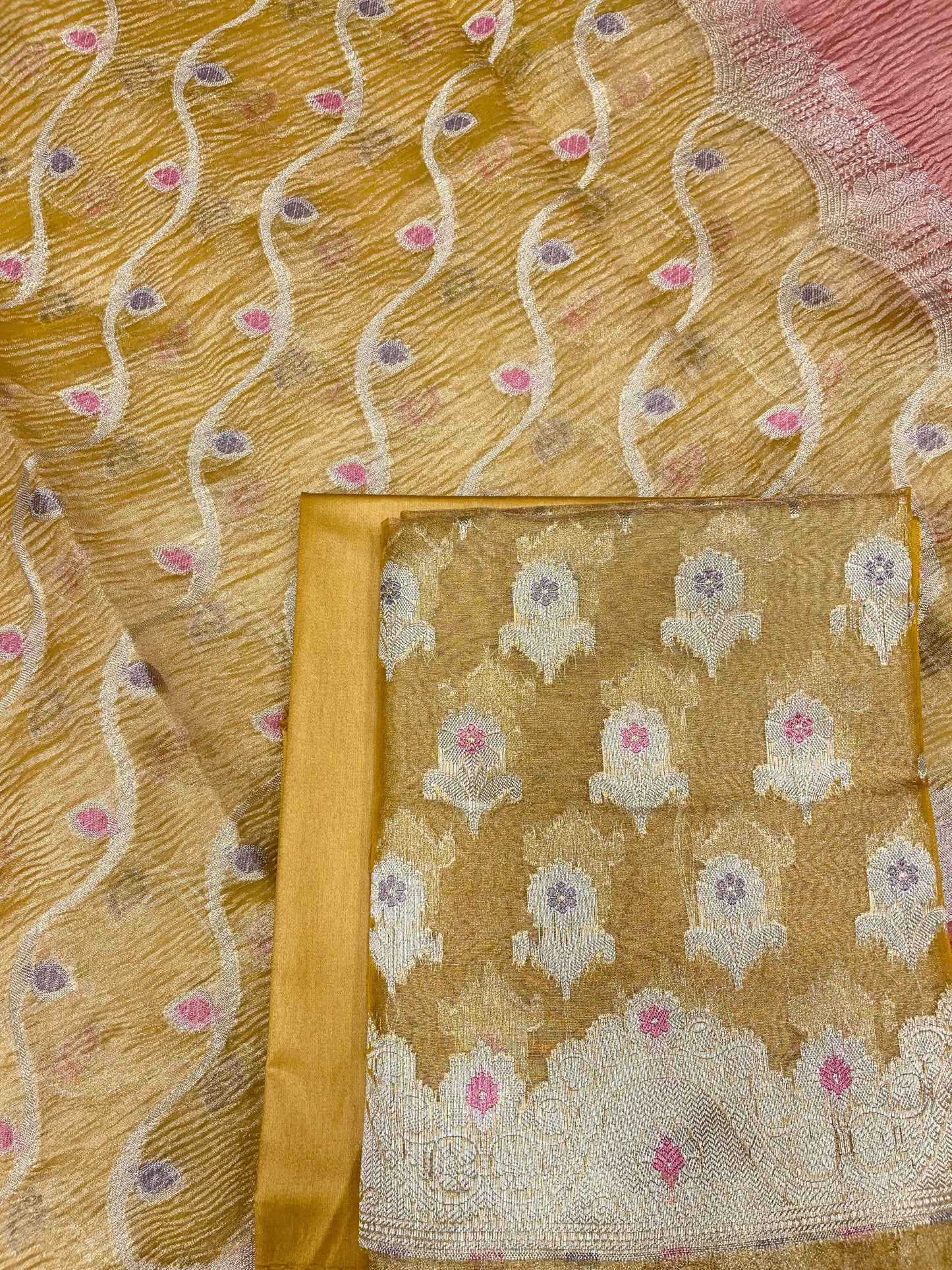 Gold Tissue Silk Banarasi 3 pcs Suit Set 1050IM_TC5