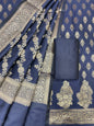 Navy Blue Katan Silk Zari Border Banarasi 3 pcs Suit Set 800JD_KB1