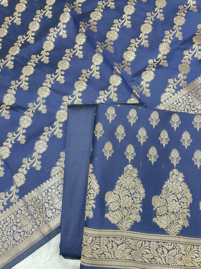 Navy Blue Katan Silk Zari Border Banarasi 3 pcs Suit Set 800JD_KB1