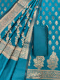 Turqouise Blue Katan Silk Zari Border Banarasi 3 pcs Suit Set 800JD_KB2