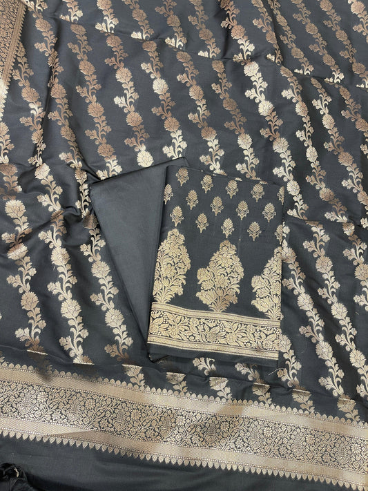Black Katan Silk Zari Border Banarasi 3 pcs Suit Set 800JD_KB3