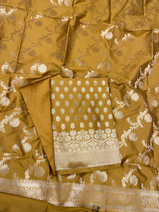 Mustard Katan Silk Daaman Border Banarasi 3 pcs Suit Set 850JD_KBR4
