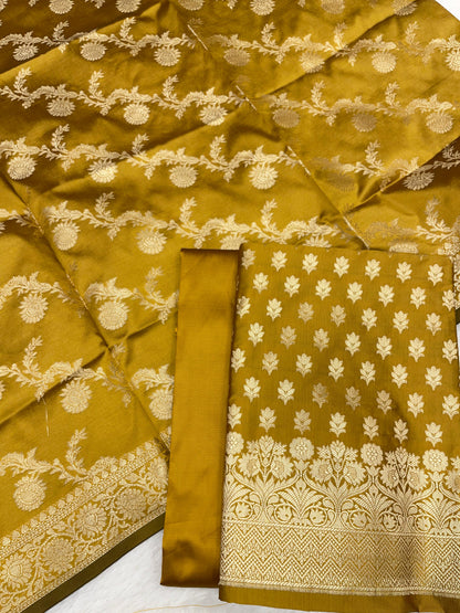 Mustard Katan Silk Daaman Border Banarasi 3 pcs Suit Set 850JD_KBR4
