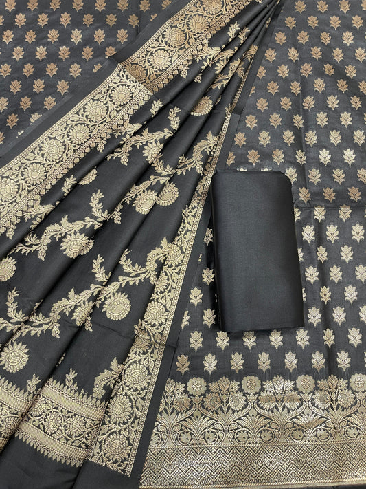 Black Katan Silk Daaman Border Banarasi 3 pcs Suit Set 850JD_KBR3