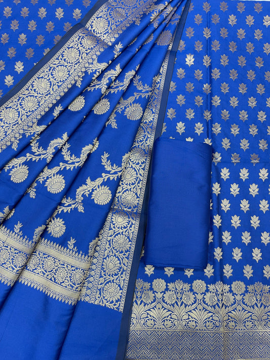 Blue Katan Silk Daaman Border Banarasi 3 pcs Suit Set 850JD_KBR2