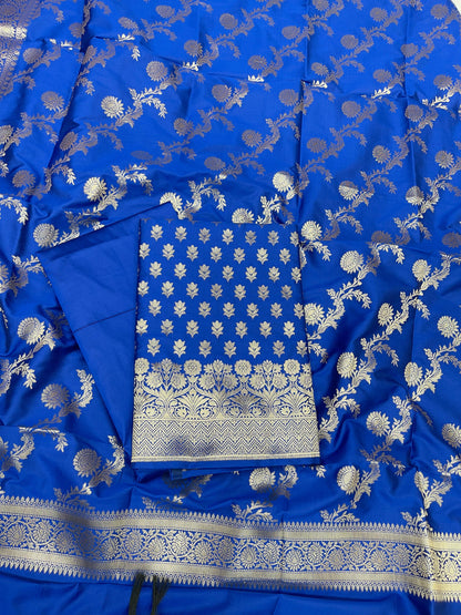 Blue Katan Silk Daaman Border Banarasi 3 pcs Suit Set 850JD_KBR2