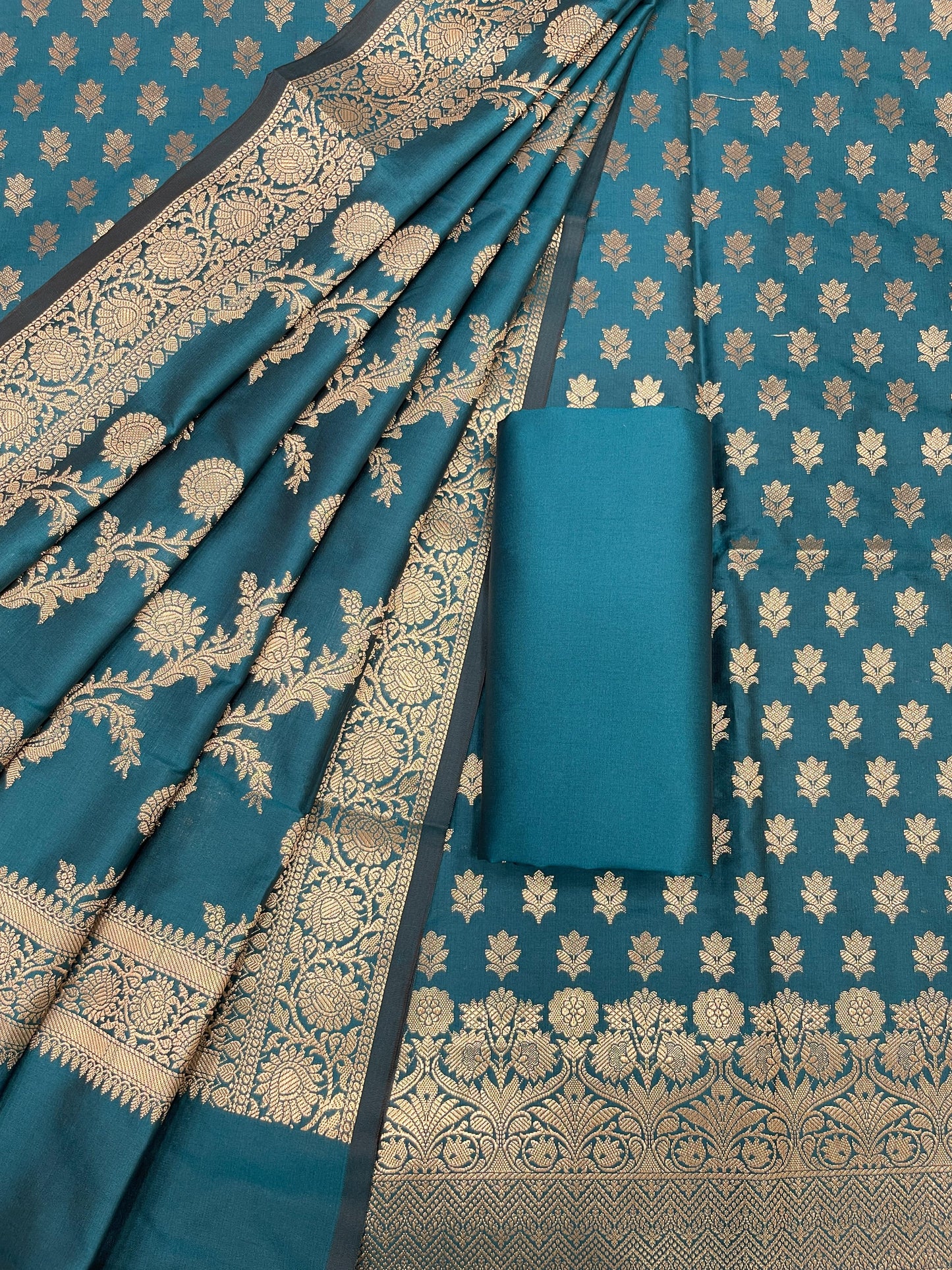 Sea Green Katan Silk Daaman Border Banarasi 3 pcs Suit Set 850JD_KBR1