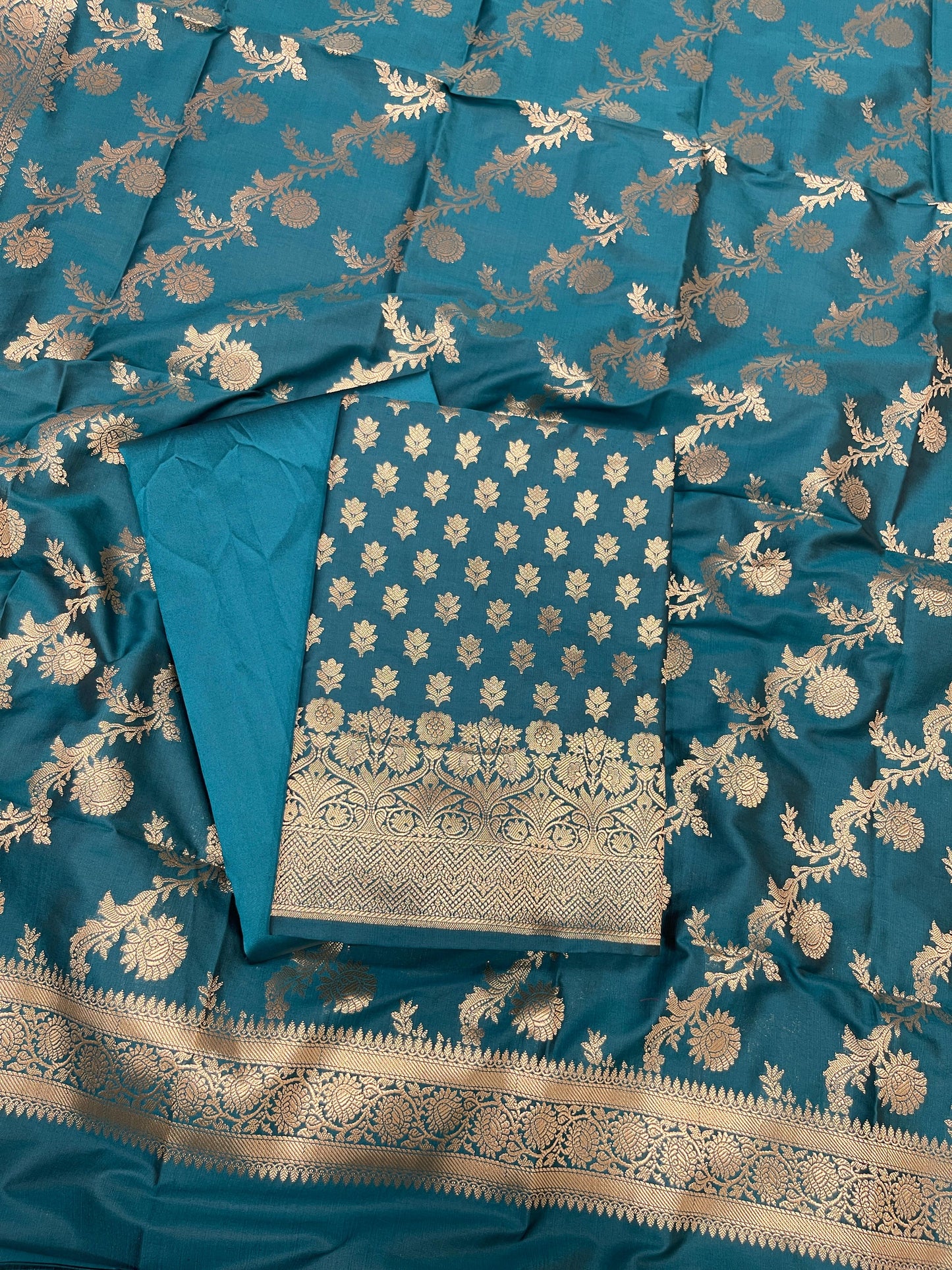 Sea Green Katan Silk Daaman Border Banarasi 3 pcs Suit Set 850JD_KBR1