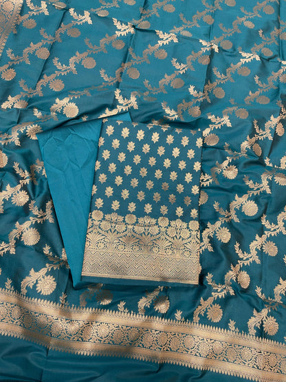 Sea Green Katan Silk Daaman Border Banarasi 3 pcs Suit Set 850JD_KBR1