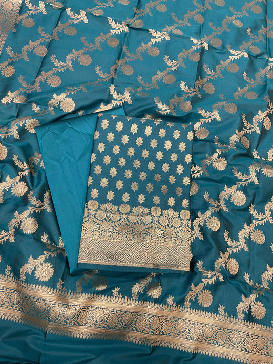 Sea Green Katan Silk Daaman Border Banarasi 3 pcs Suit Set 850JD_KBR1
