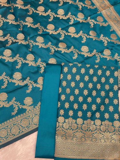 Sea Green Katan Silk Daaman Border Banarasi 3 pcs Suit Set 850JD_KBR1