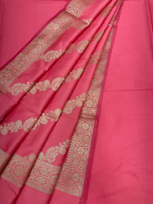 Peach Katan Plain Banarasi 3 pcs Suit Set 650JD_KP1