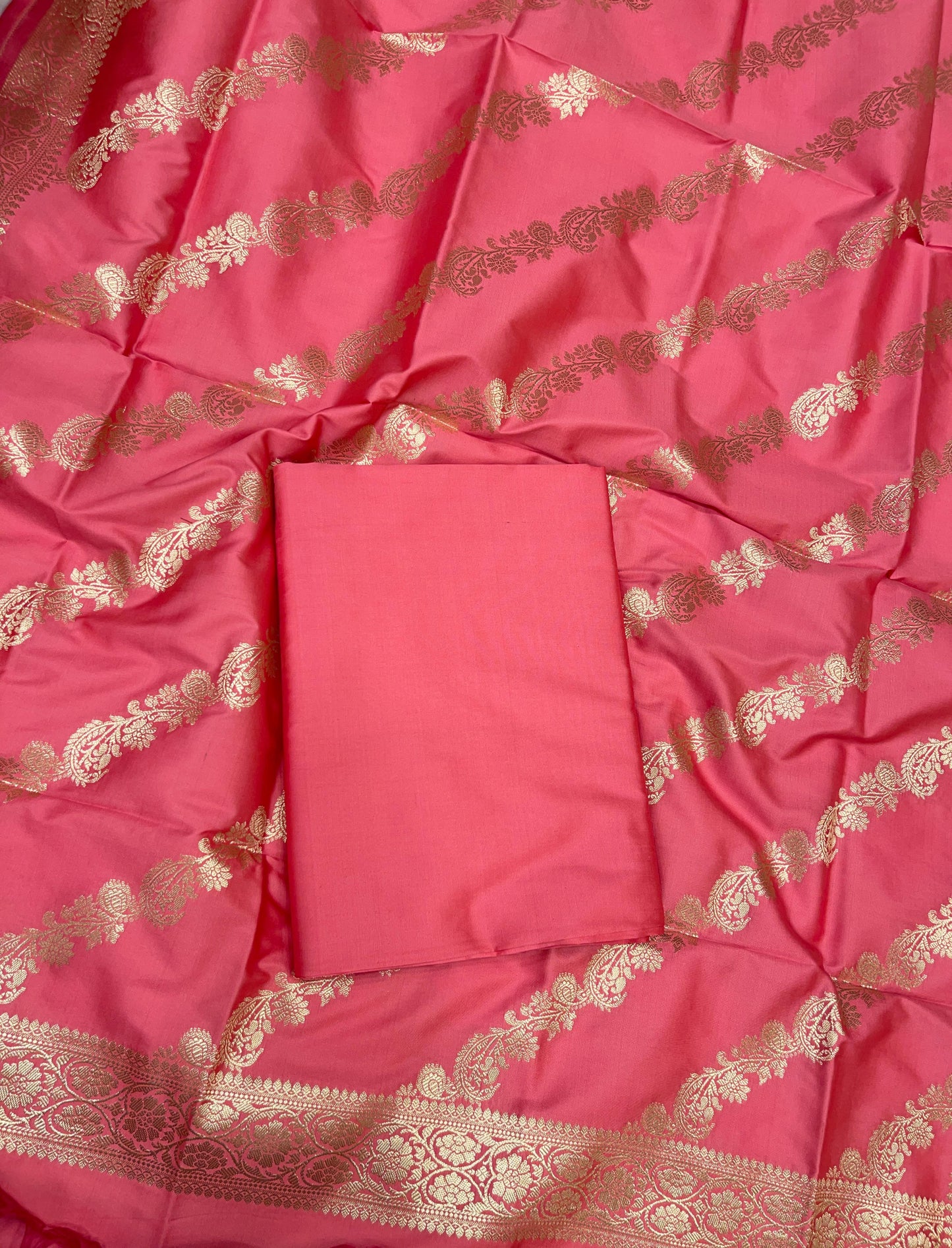 Peach Katan Plain Banarasi 3 pcs Suit Set 650JD_KP1