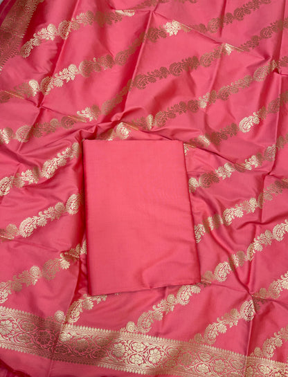 Peach Katan Plain Banarasi 3 pcs Suit Set 650JD_KP1