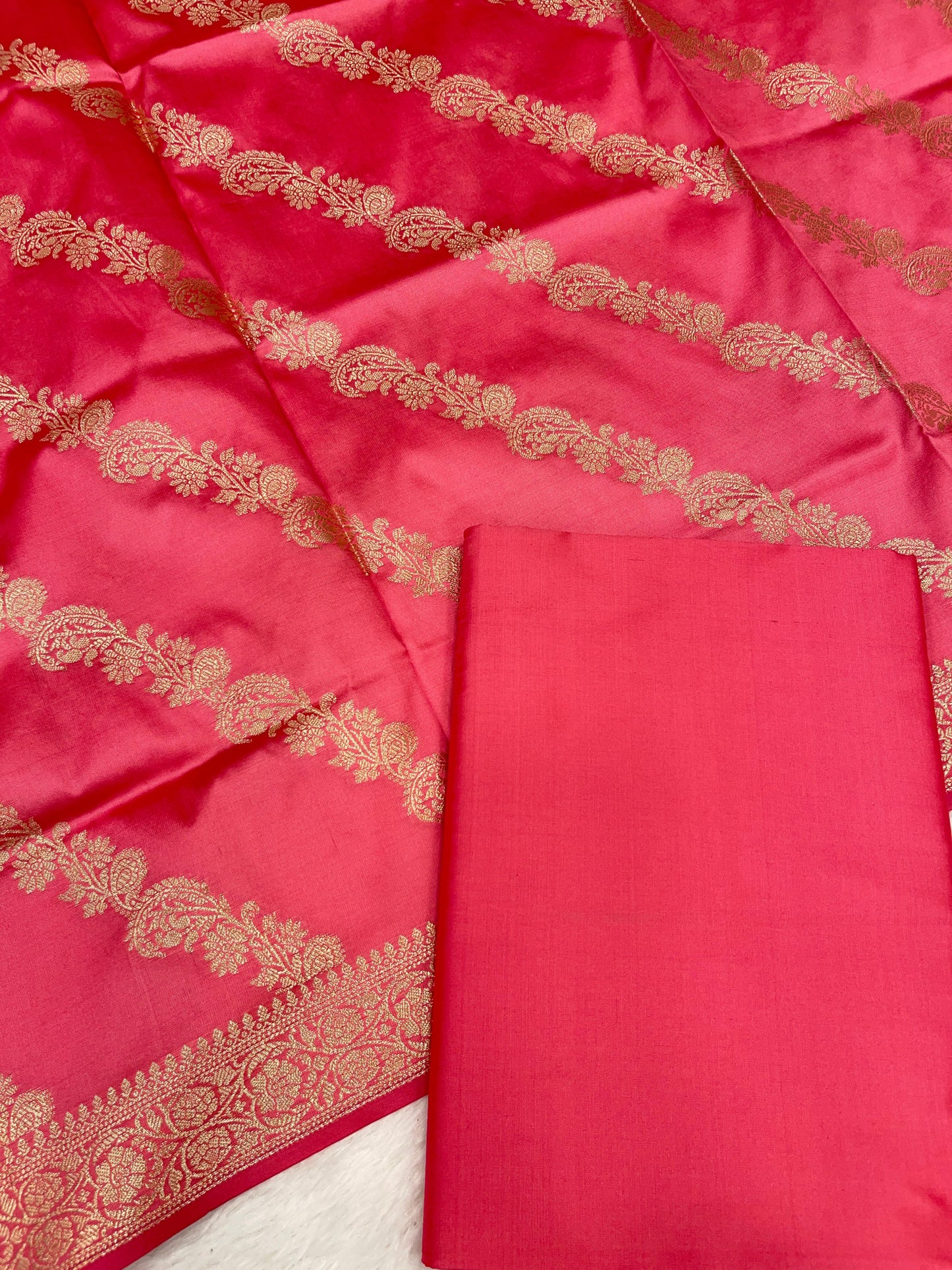 Peach Katan Plain Banarasi 3 pcs Suit Set 650JD_KP1