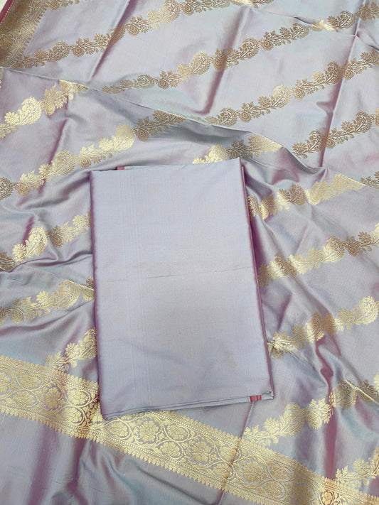 Grey Katan Plain Banarasi 3 pcs Suit Set 650JD_KP2