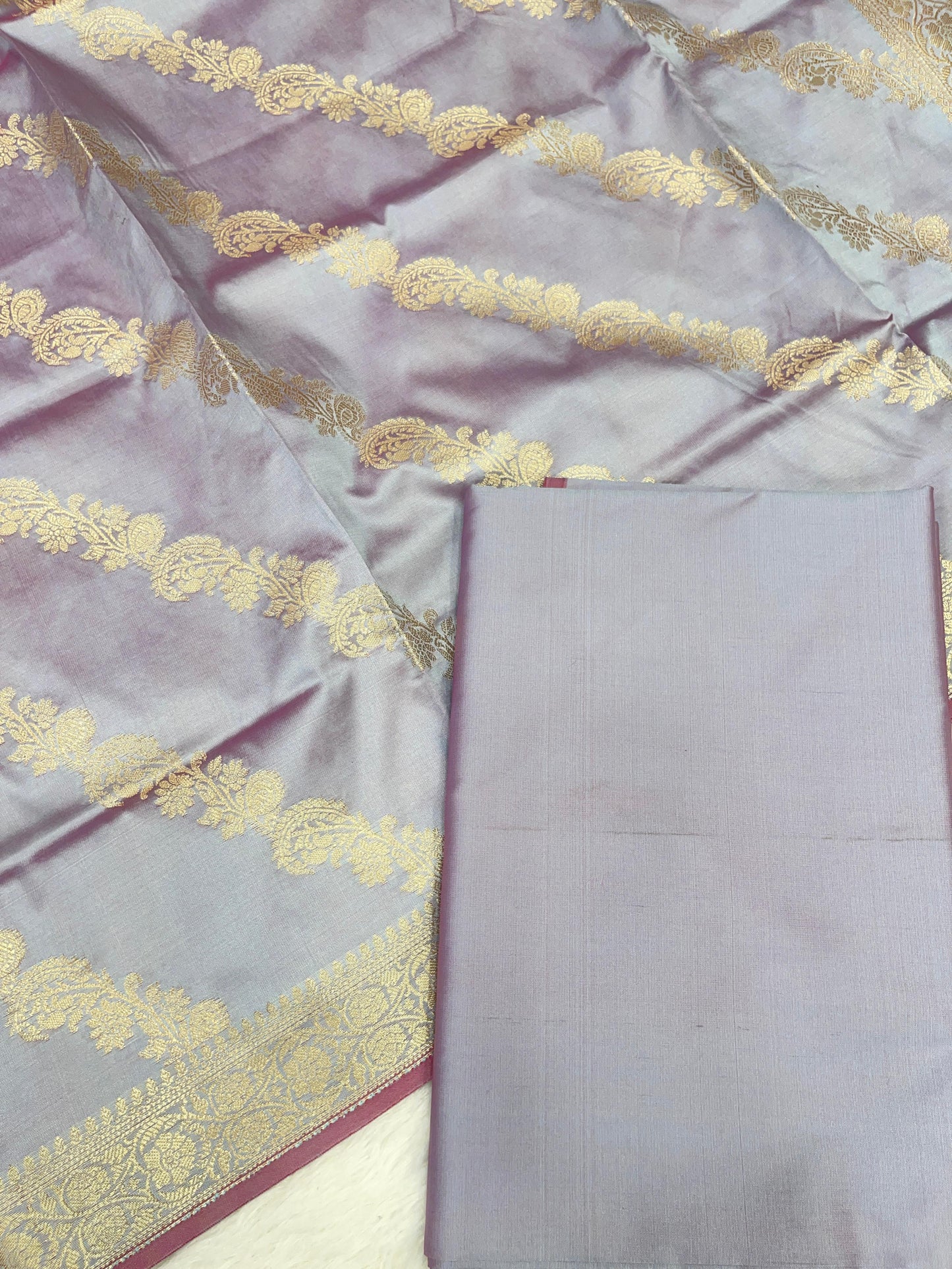 Grey Katan Plain Banarasi 3 pcs Suit Set 650JD_KP2