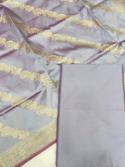 Grey Katan Plain Banarasi 3 pcs Suit Set 650JD_KP2