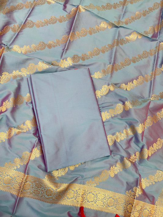 Sky Blue Katan Plain Banarasi 3 pcs Suit Set 650JD_KP3