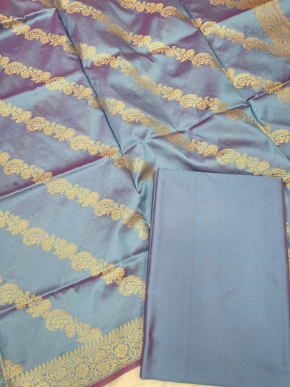 Sky Blue Katan Plain Banarasi 3 pcs Suit Set 650JD_KP3
